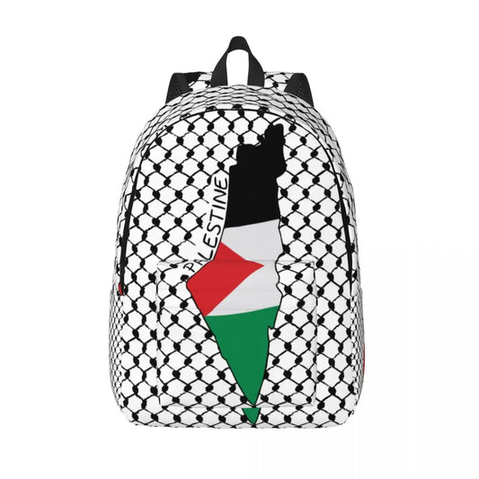 Palestine Flag Map with Kufiya Pattern