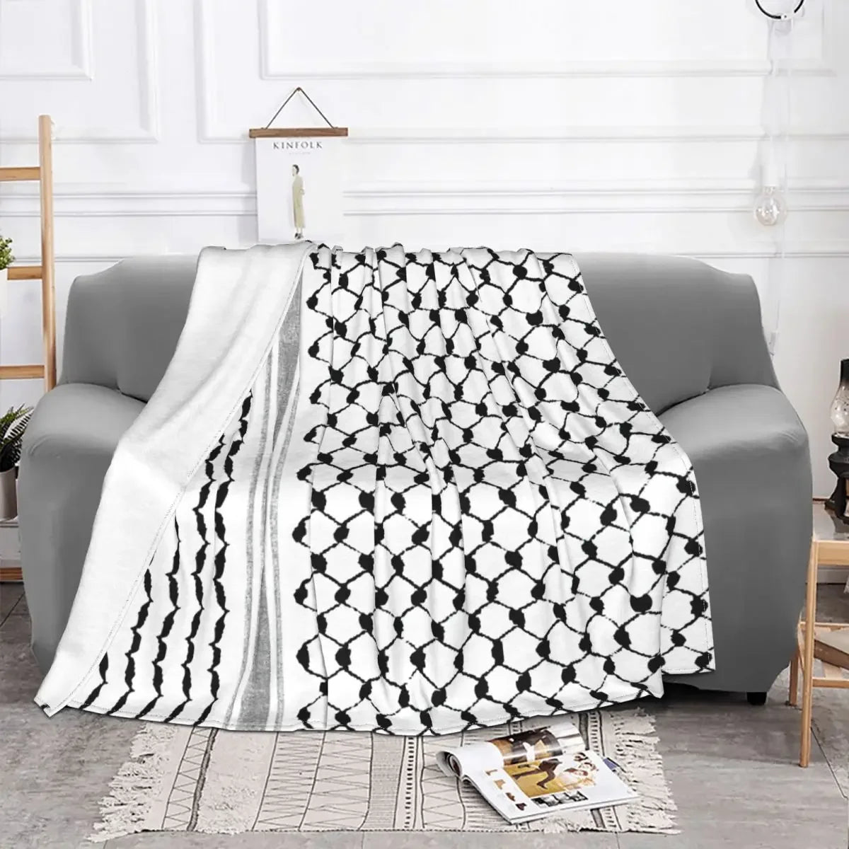 Palestinian Kufiya Folk Pattern Blanket