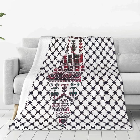 Palestine Map with Traditional Tatreez Blanket